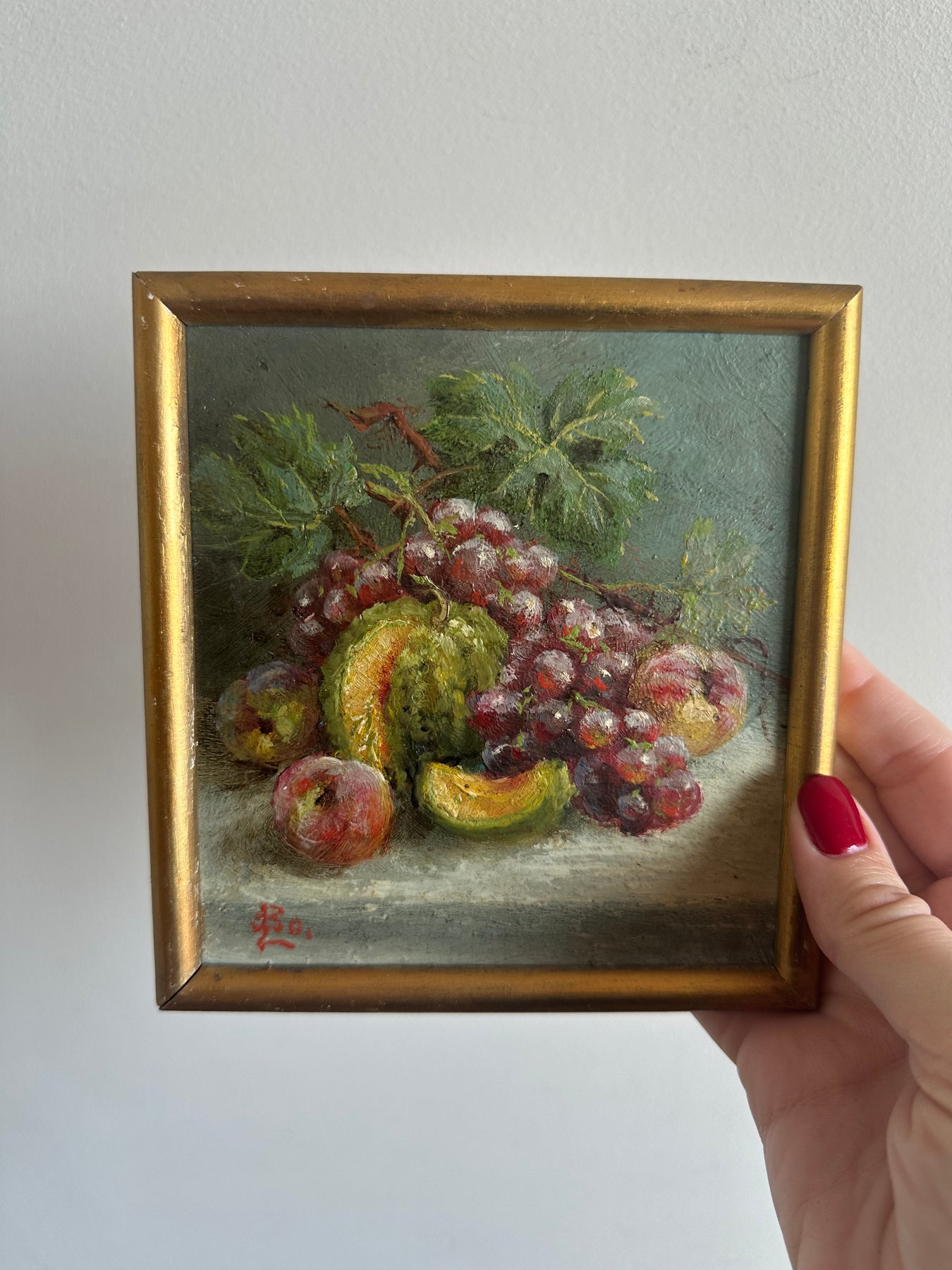 Cadre Ancien En Bois Doré Avec Nature Morte - Dimensions 31,5 X 28 Cm