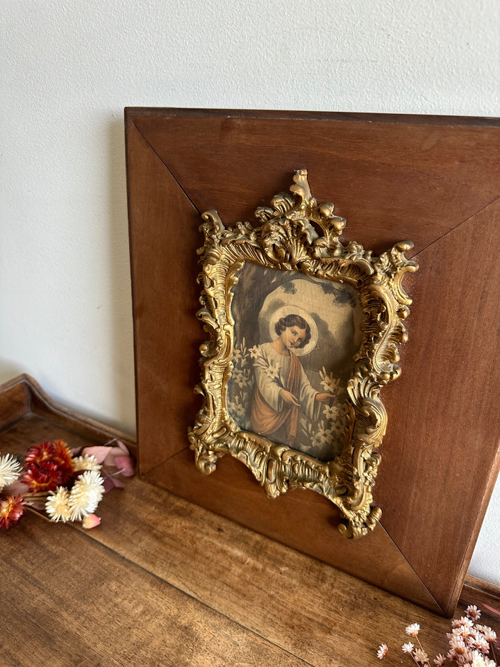 Cadre Napoléon III en bois avec décoration ornée dorée