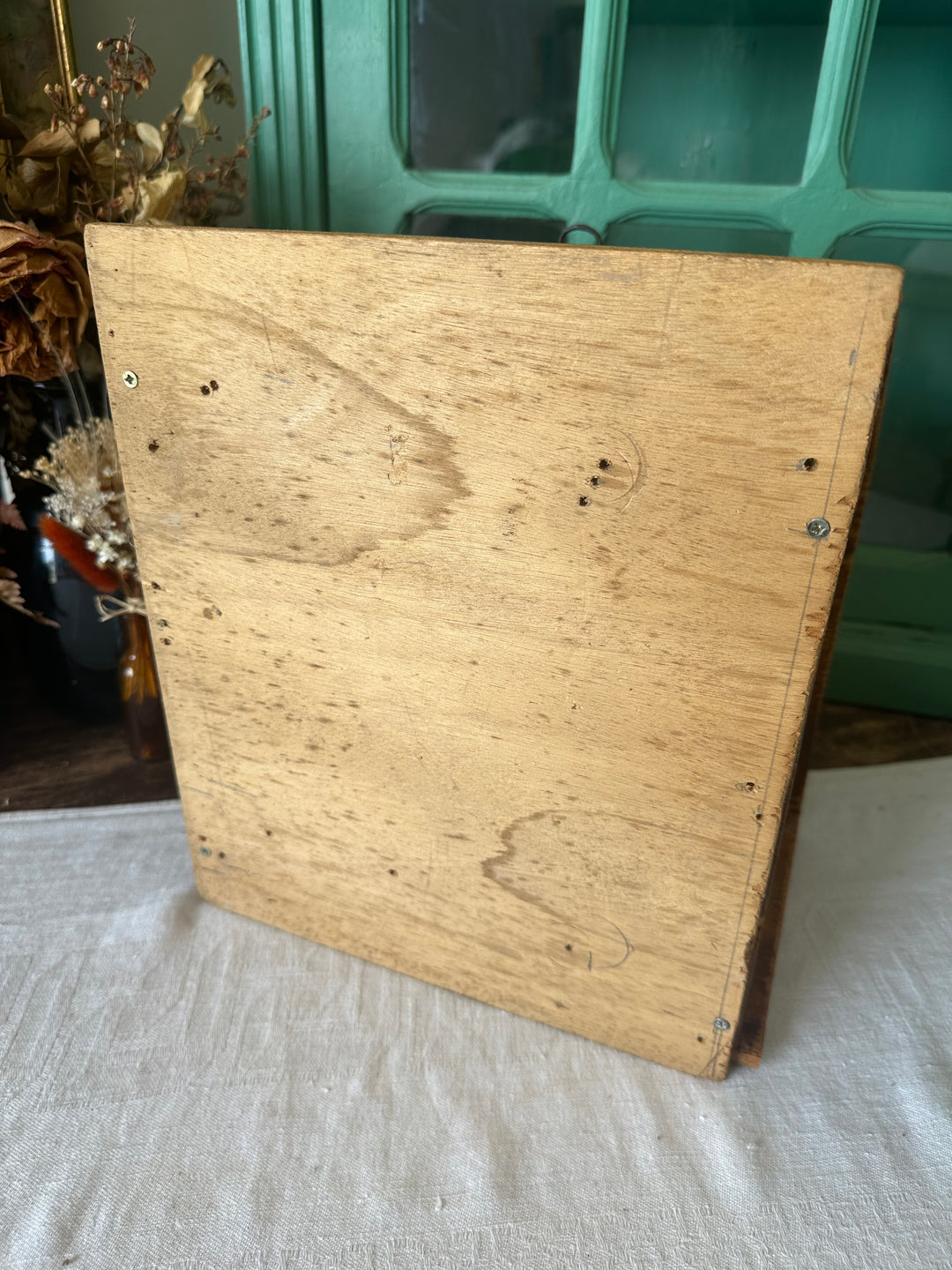 Boite de rangement artisanale en bois 1950