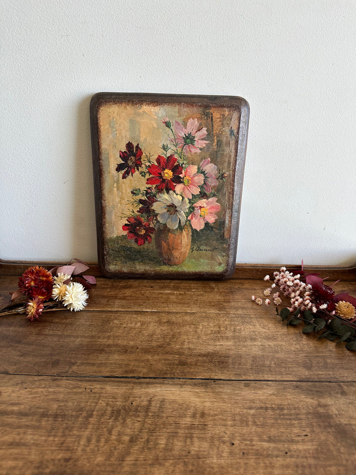 Impression bouquet de fleurs sur bois effet icône