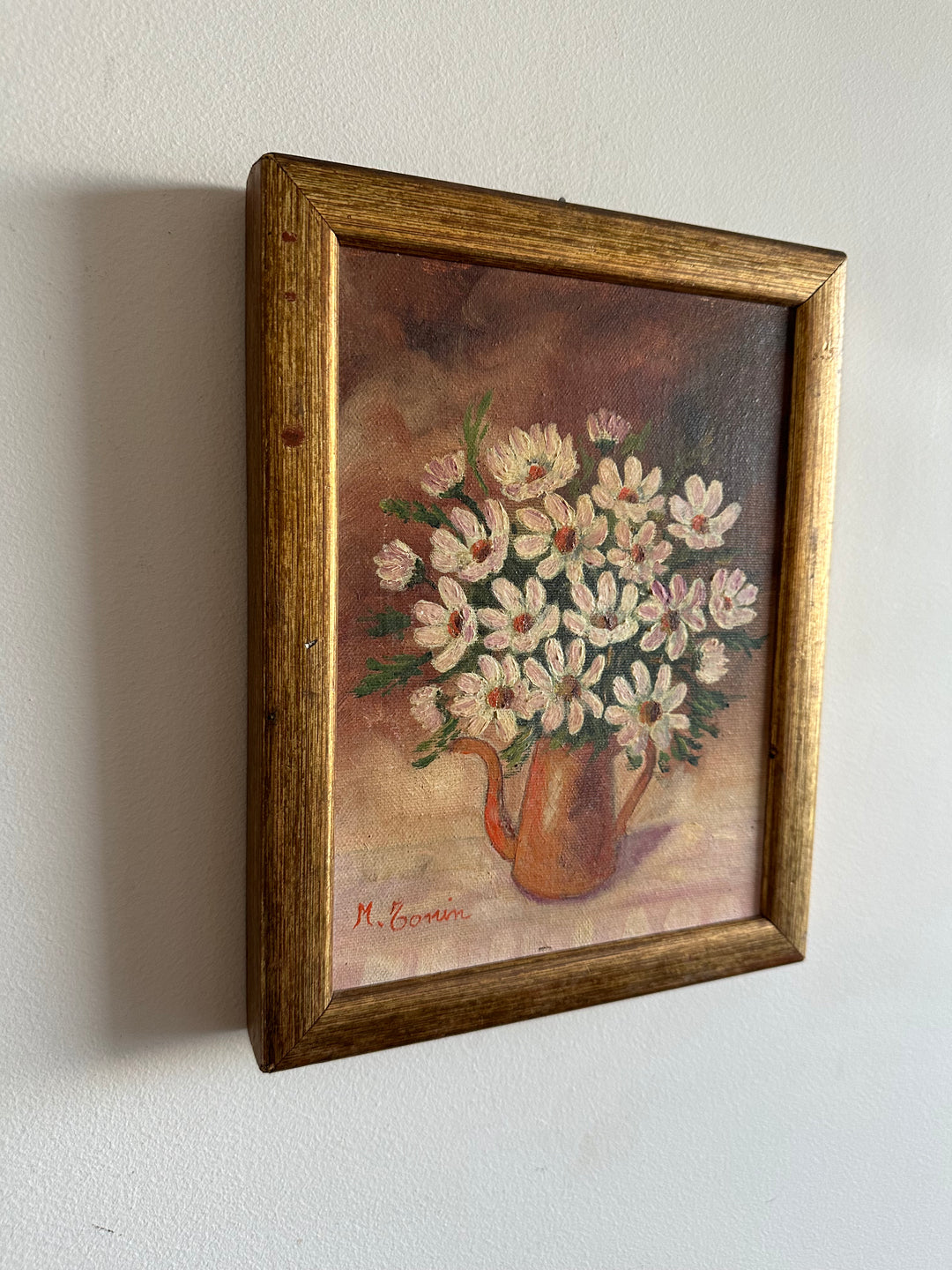 Peinture sur toile bouquet de marguerites signée 1983