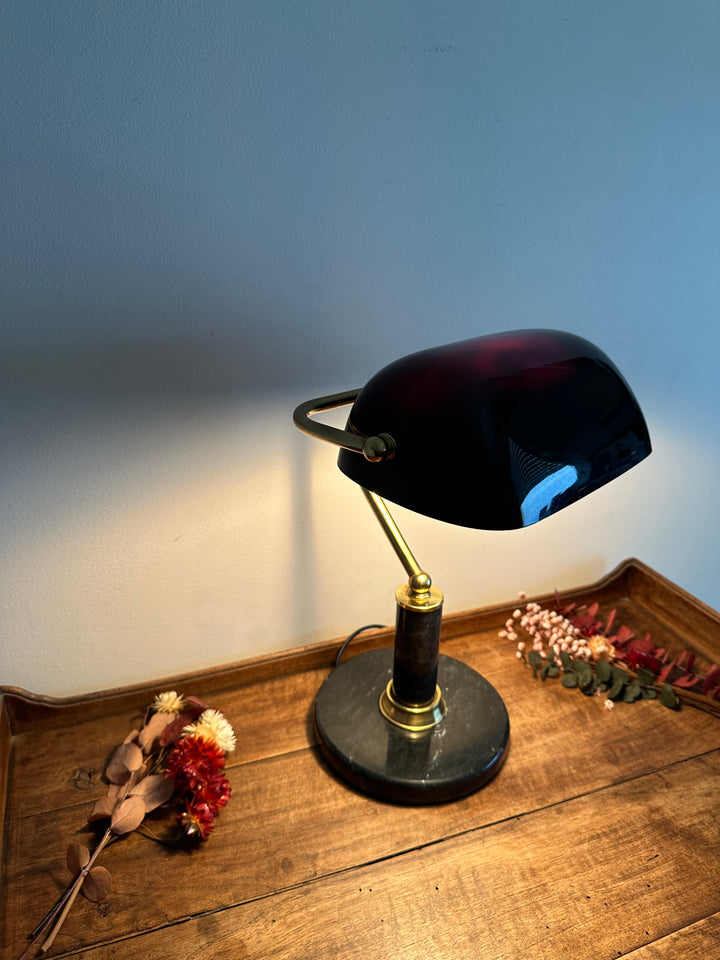 Lampe de notaire en opaline et marbre