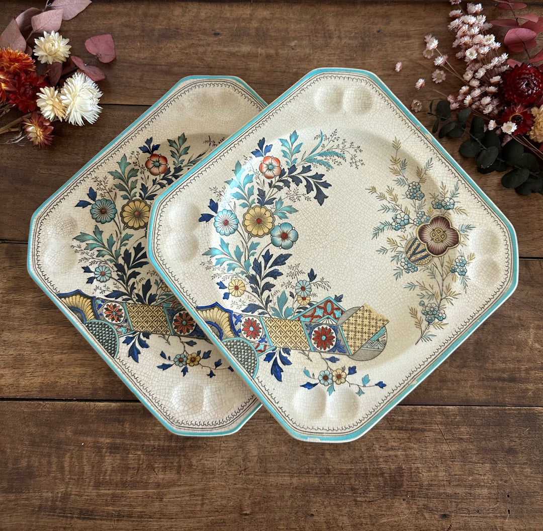 Assiettes en porcelaine 19ème forme carrée