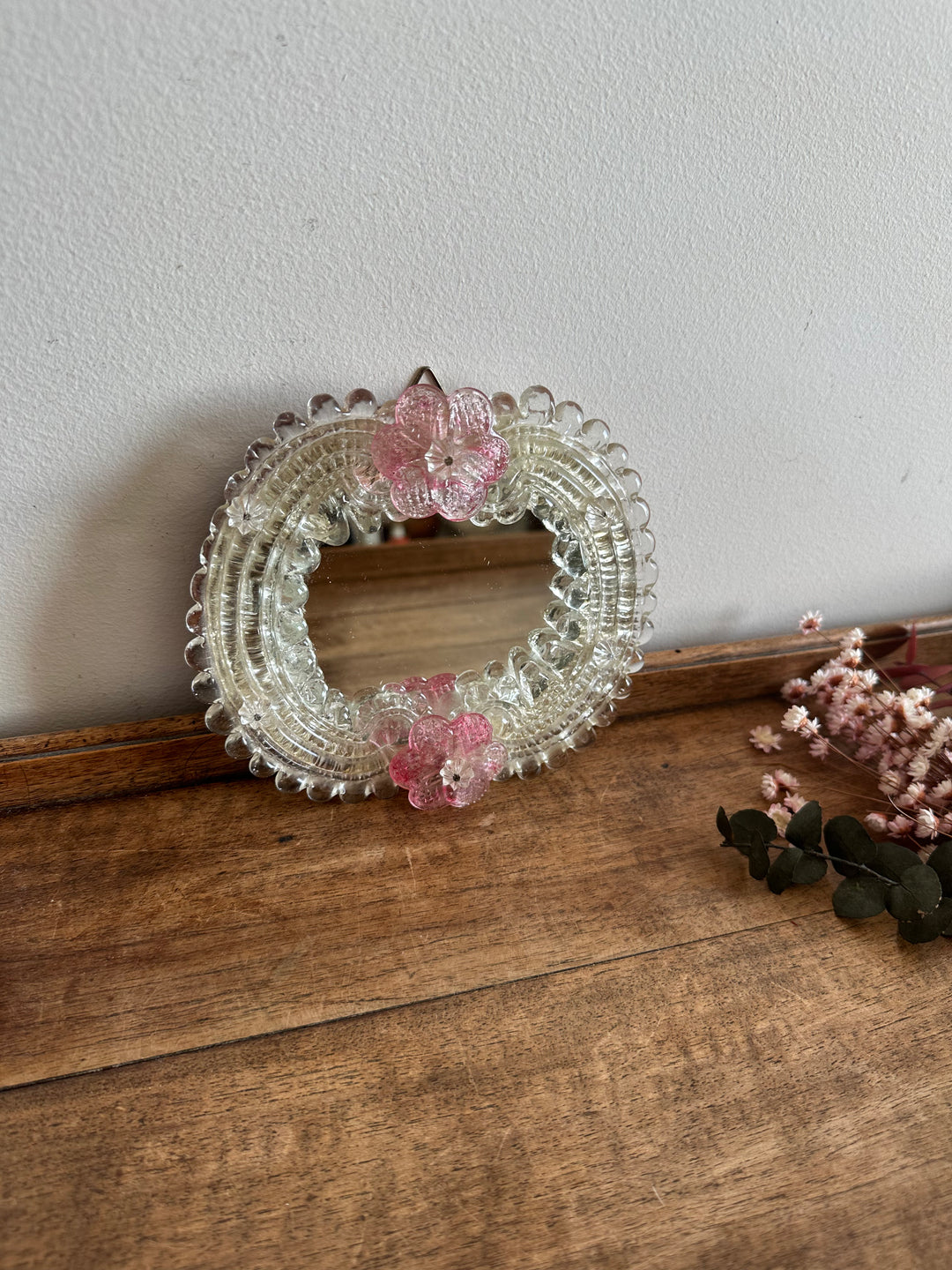 Miroir en verre de Murano taille mini fleurs roses