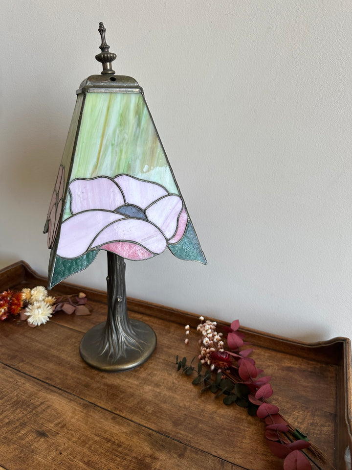 Lampe style Tiffany rectangulaire verte et rose