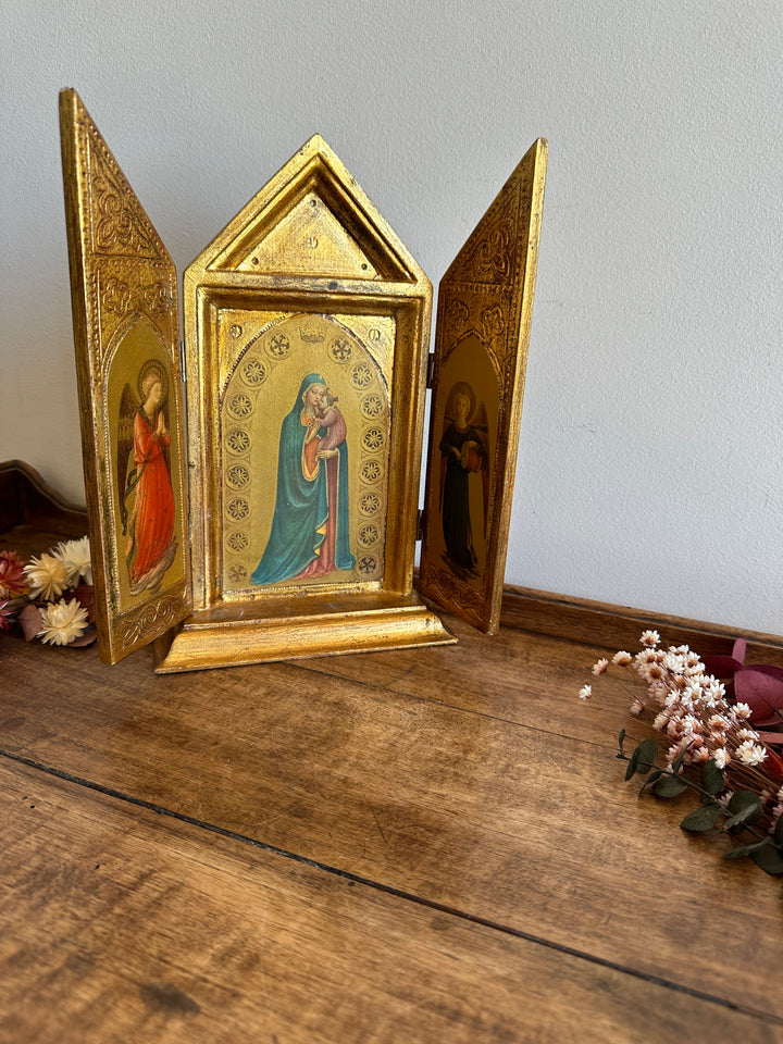 Triptyque religieux florentin en bois années 60