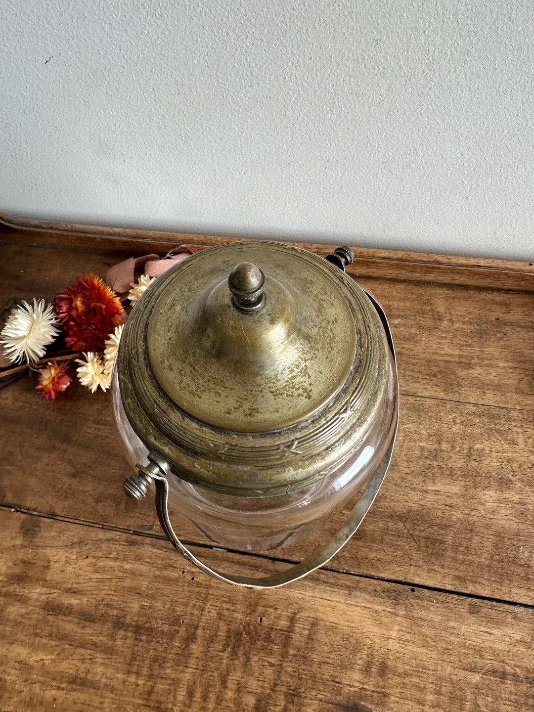 Boite à biscuits en verre gravé époque Napoléon III