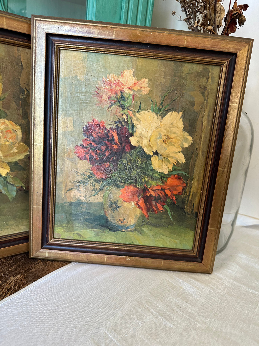 Peintures florales signées encadrées années 80