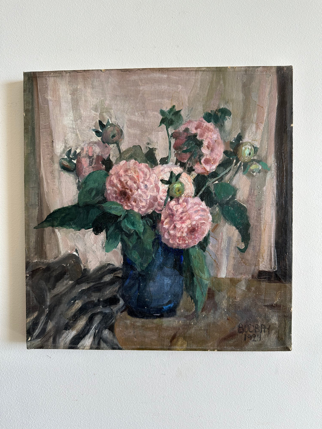 Peinture sur toile bouquet de fleurs roses 1924