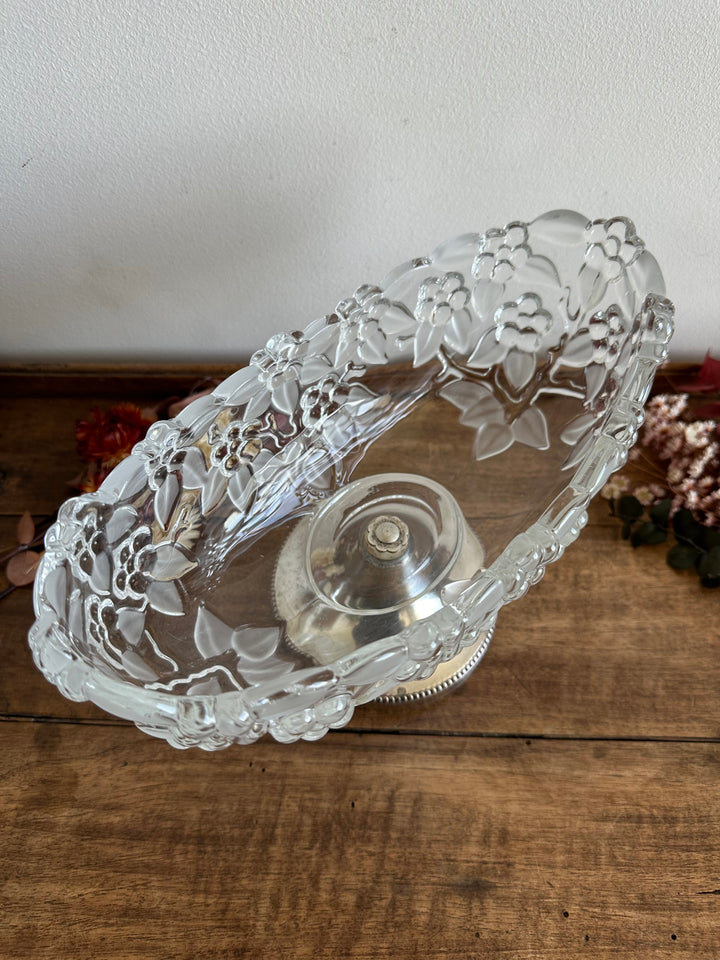 Coupe à fruits en verre moulé et cristal sur pied argenté