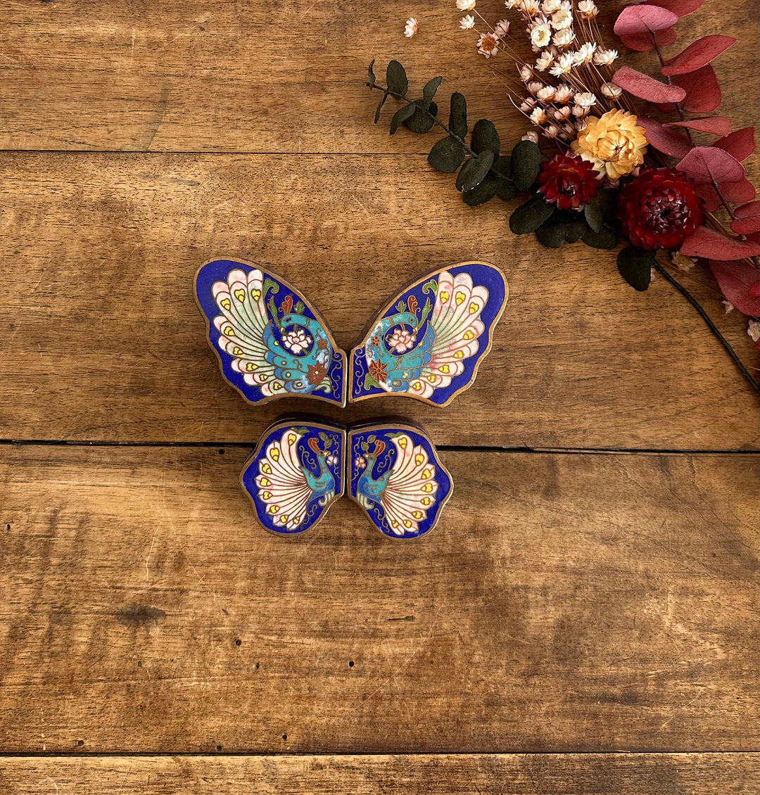 Papillon en laiton cloisonné émaillé