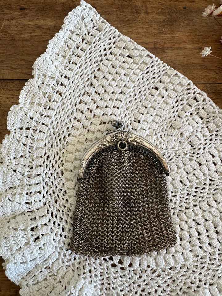 Porte monnaie en argent maille crochetée 1900