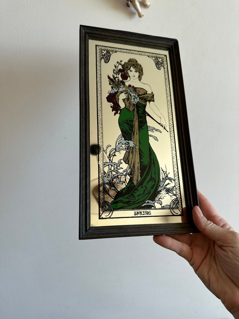 Miroir Carré Vintage En étain Années 60 - Cadre étain - Occasion En Bon état