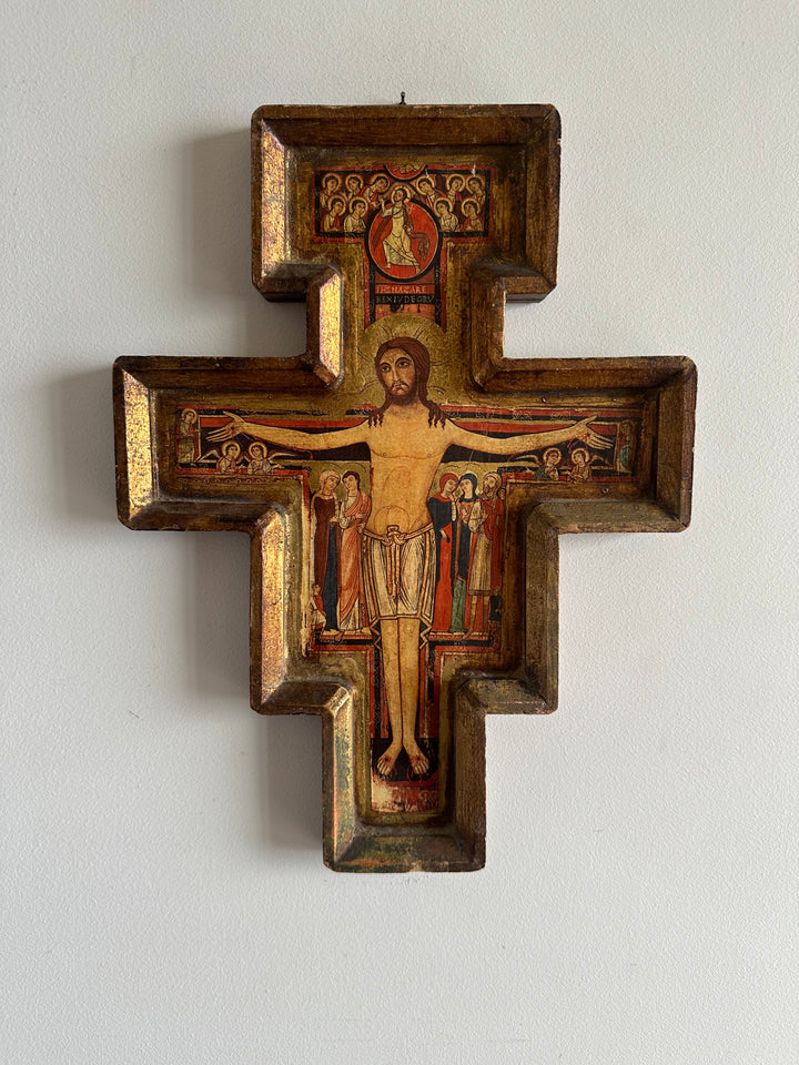 Icône religieuse Crucifix de Saint Damien support en bois