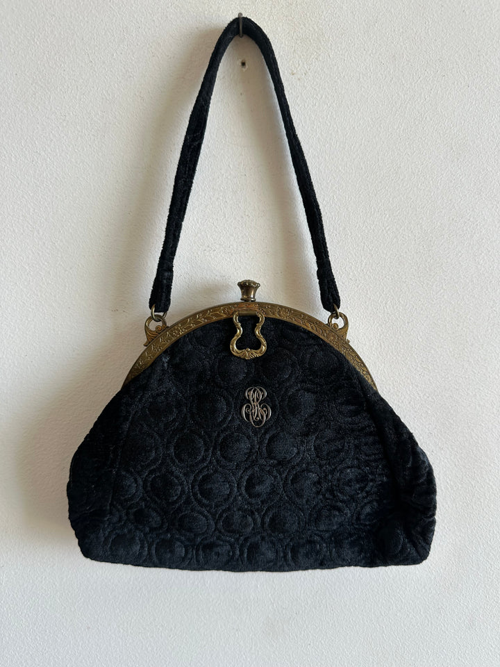 Petit sac à main années 1900 avec accessoires de beauté d'origine