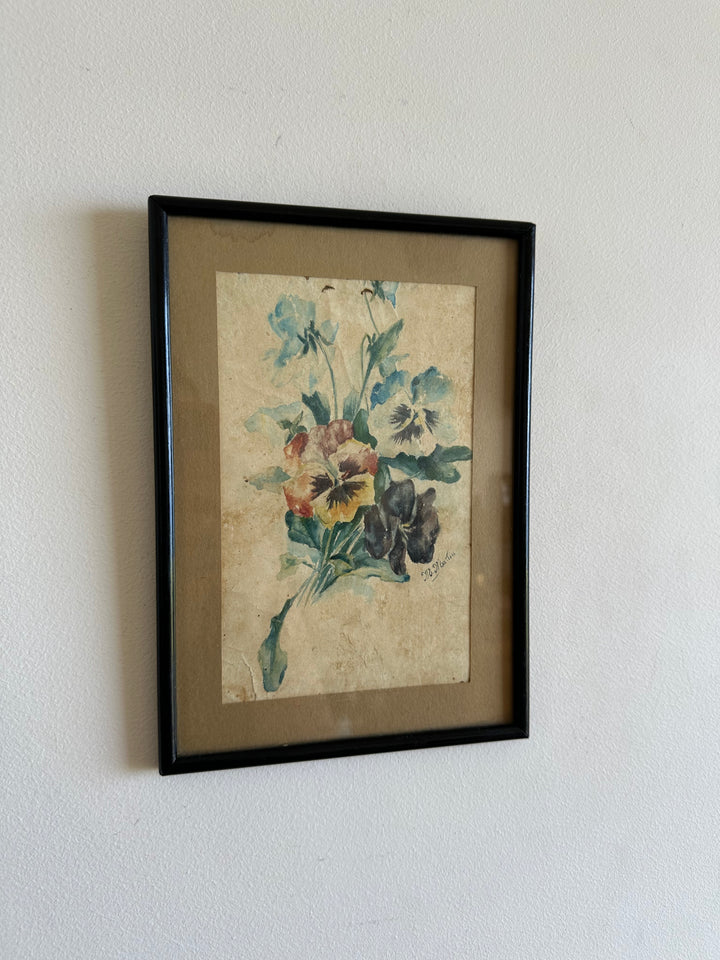 Aquarelle bouquet de fleurs années 1900