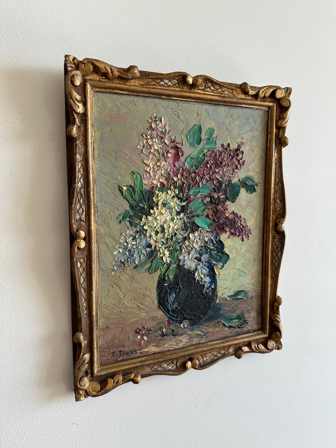 Peinture signée encadrée Lilas années 20