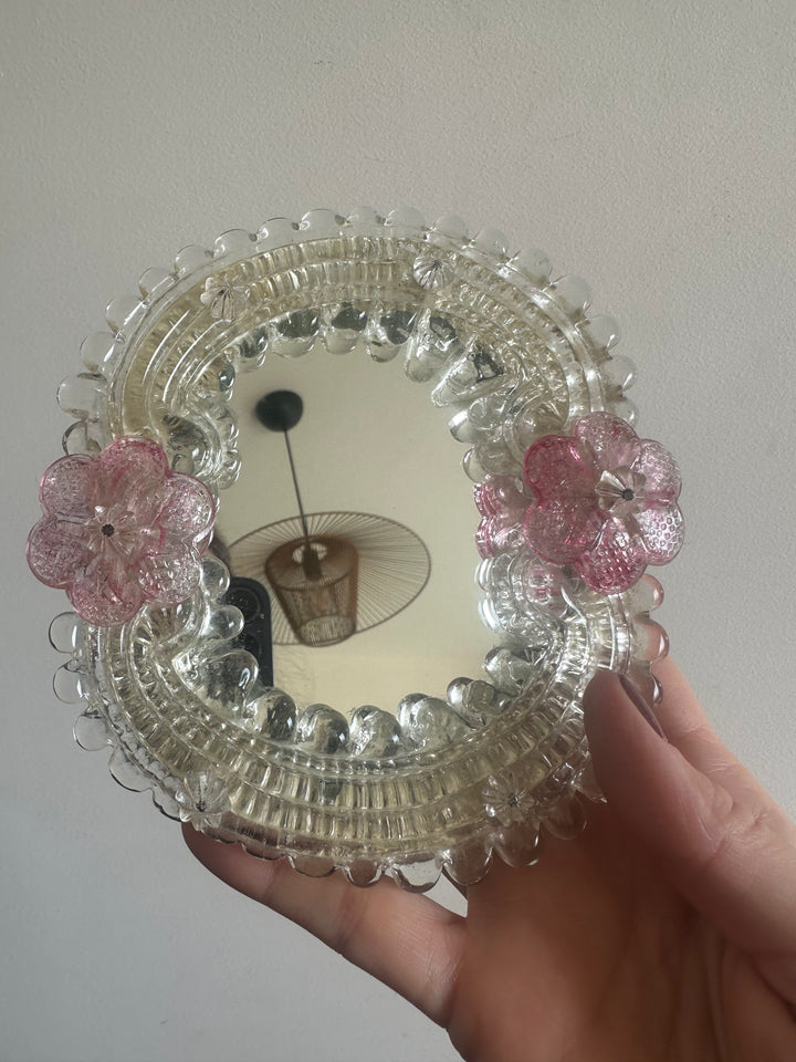 Miroir en verre de Murano taille mini fleurs roses