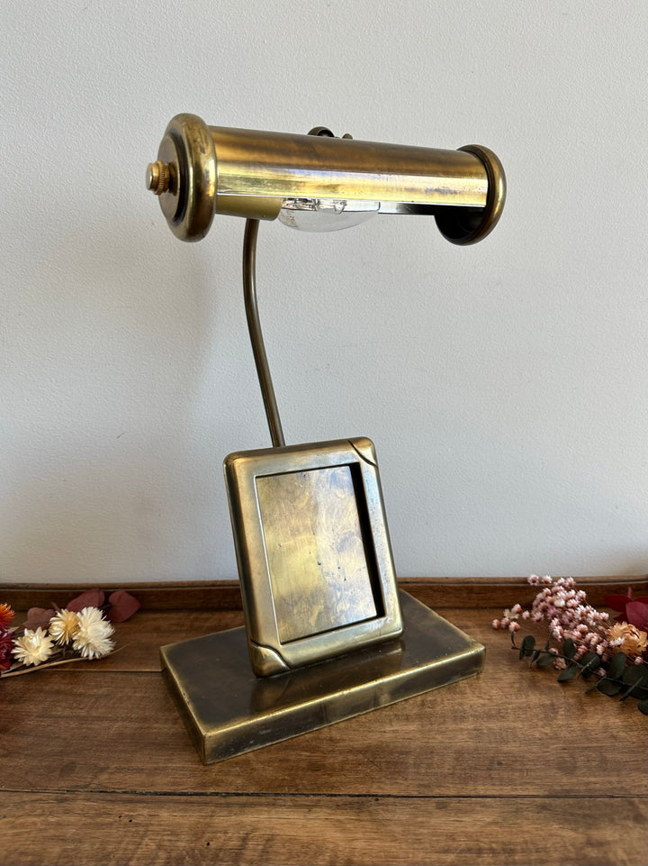 Lampe de notaire en laiton avec cadre photo