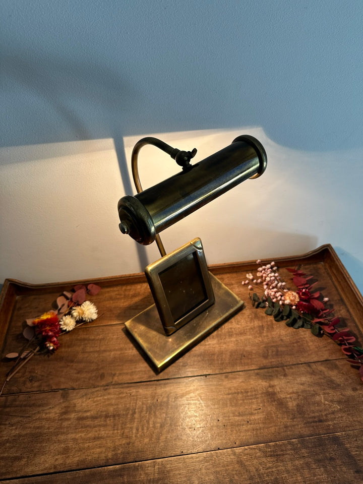 Lampe de notaire en laiton avec cadre photo