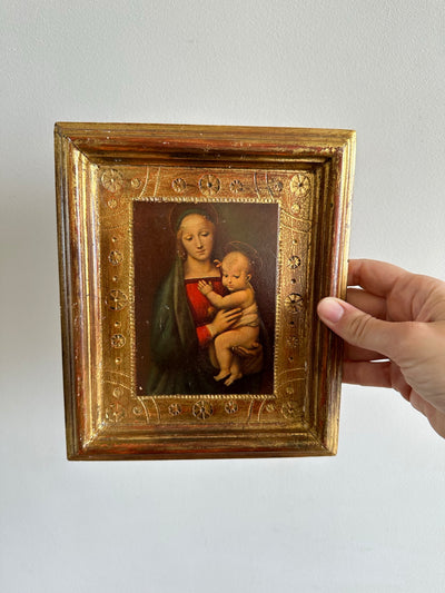 Icône religieuse La Madonna del Granduca cadre en bois florentin doré