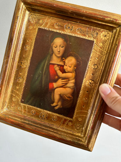 Icône religieuse La Madonna del Granduca cadre en bois florentin doré