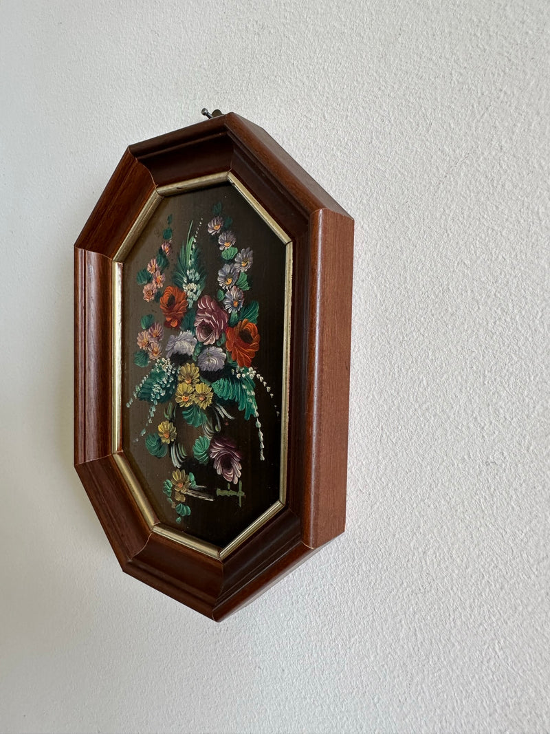 BROOCH ORIGIN RUSSIAN BOILED CARDBOARD BOUQUET OF COLORFUL FLOWERS JEWELRY XX signed