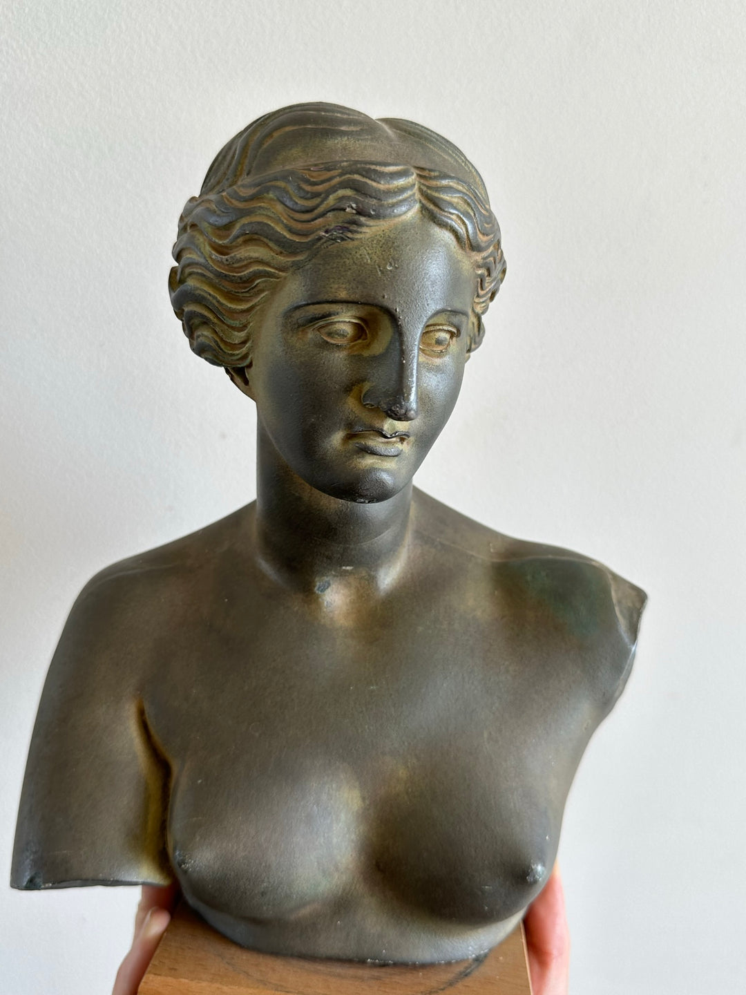 Buste d'Aphrodite en plâtre socle en bois