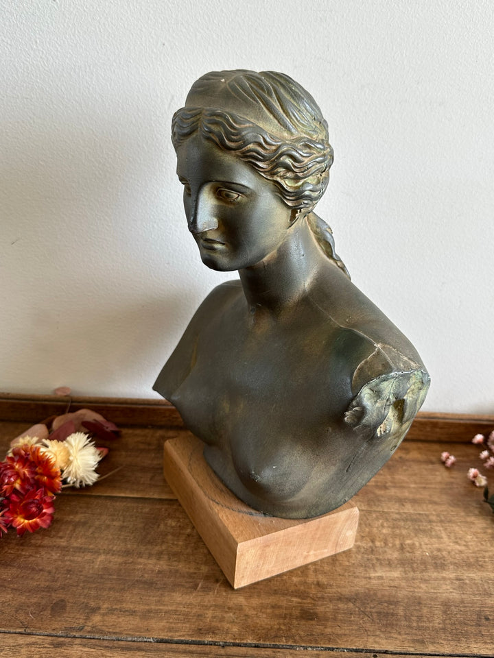 Buste d'Aphrodite en plâtre socle en bois