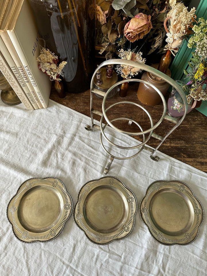 Présentoir à gateaux en laiton blanc trois plateaux