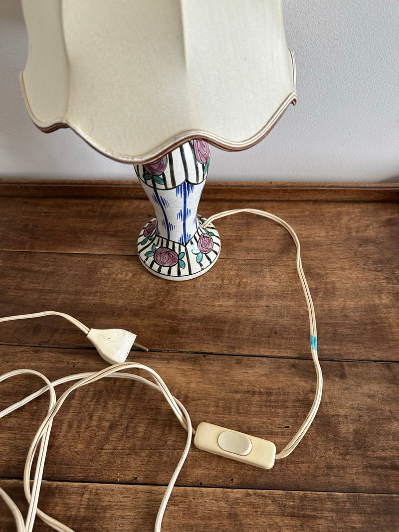 Lampe années 20 pied en céramique peinte à la main