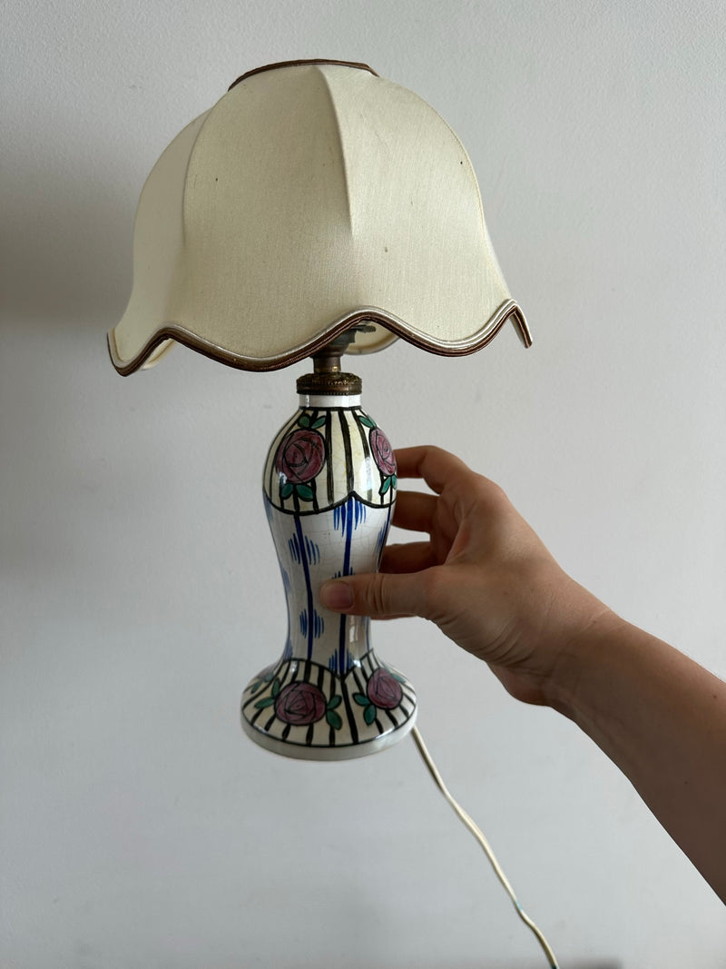 Lampe années 20 pied en céramique peinte à la main