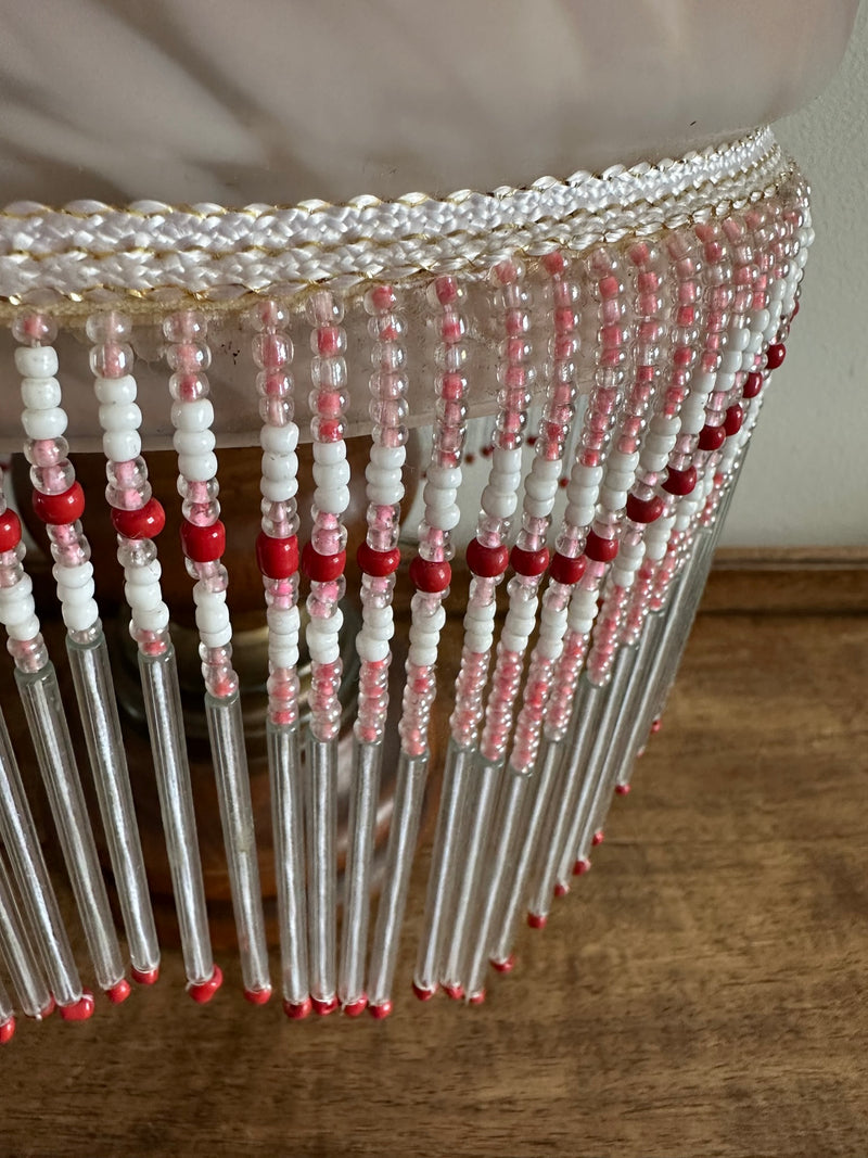 Lampe de chevet à poser avec pampilles en verre dépoli rose