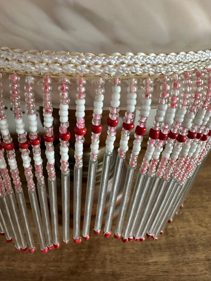 Lampe de chevet à poser avec pampilles en verre dépoli rose