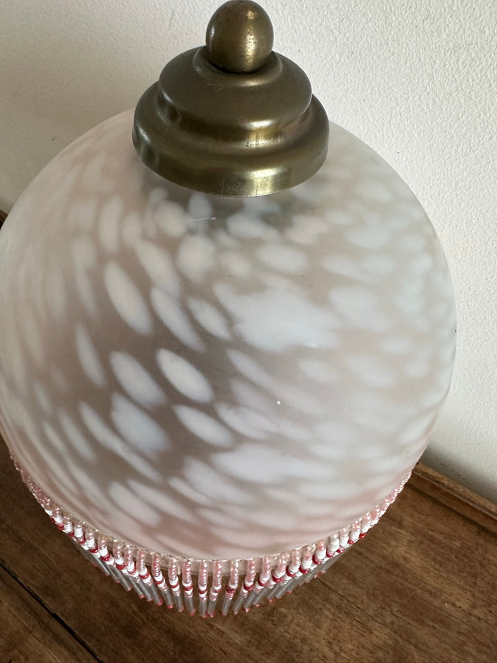 Lampe de chevet à poser avec pampilles en verre dépoli rose