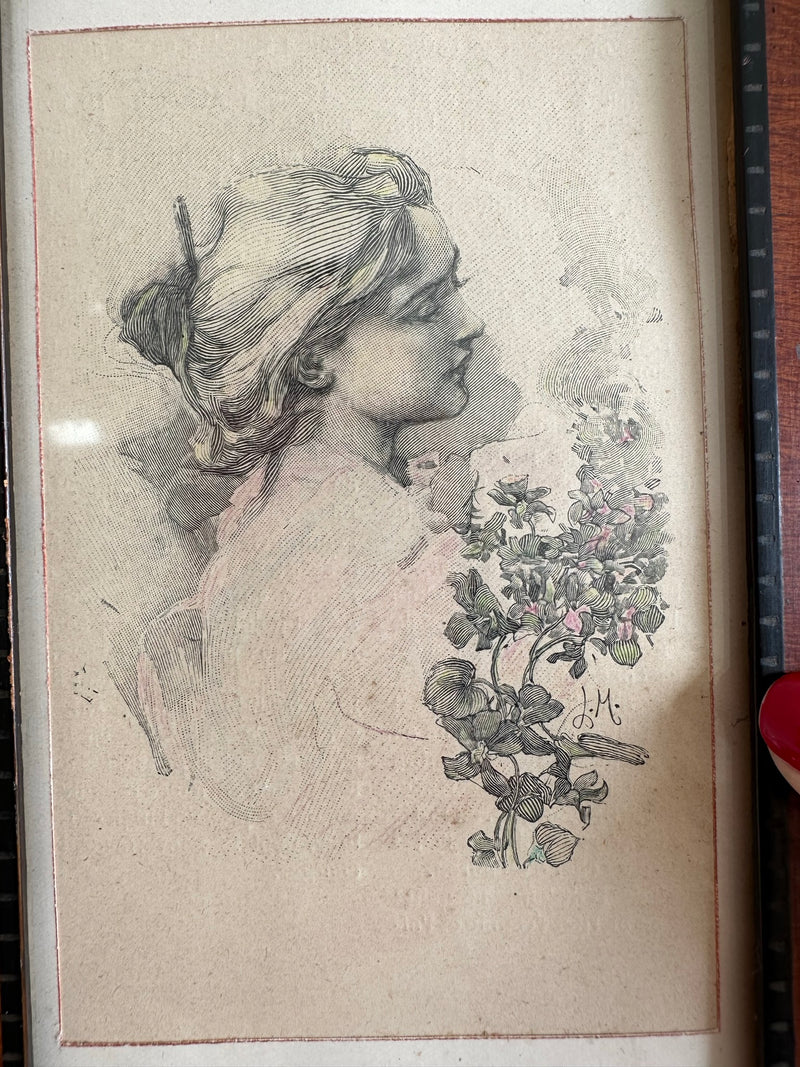 Jeune fille de profil signé L.M année 1900