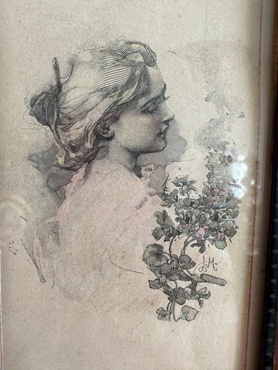 Jeune fille de profil signé L.M année 1900