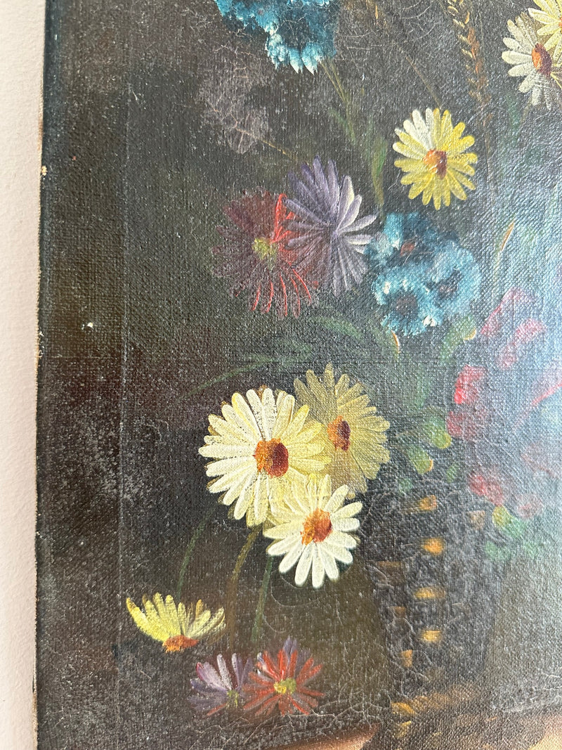 Représentation bouquet de marguerites peintes sur toile XIXème