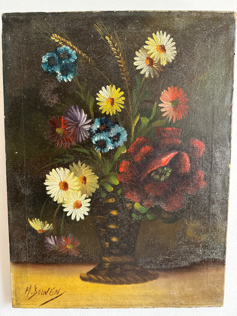 Représentation bouquet de marguerites peintes sur toile XIXème