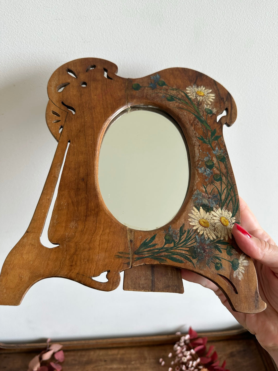 Miroir à poser en bois d'olivier Art déco