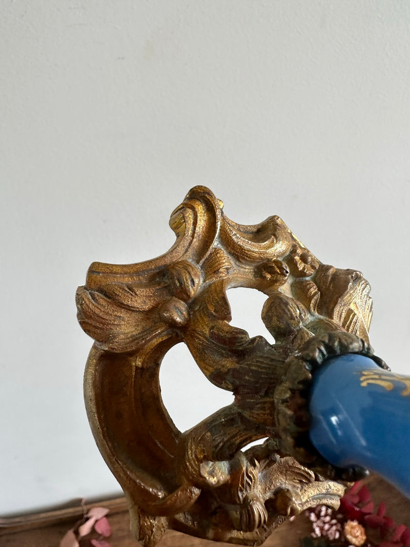 Bougeoir en bronze et porcelaine peinte XIXème