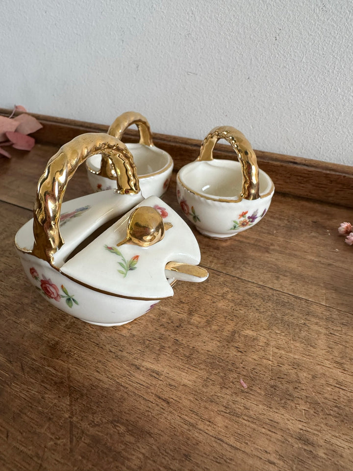 Pots à condiments en porcelaine de Limoges moutarde sel et poivre