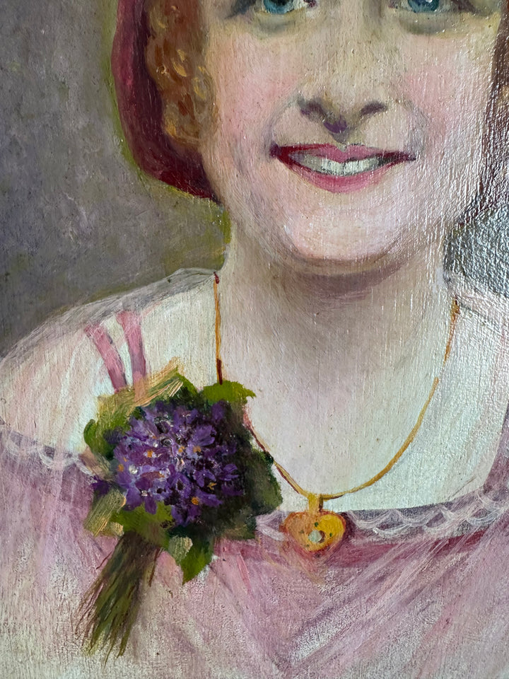 Portrait jeune femme au chapeau rose années 1900