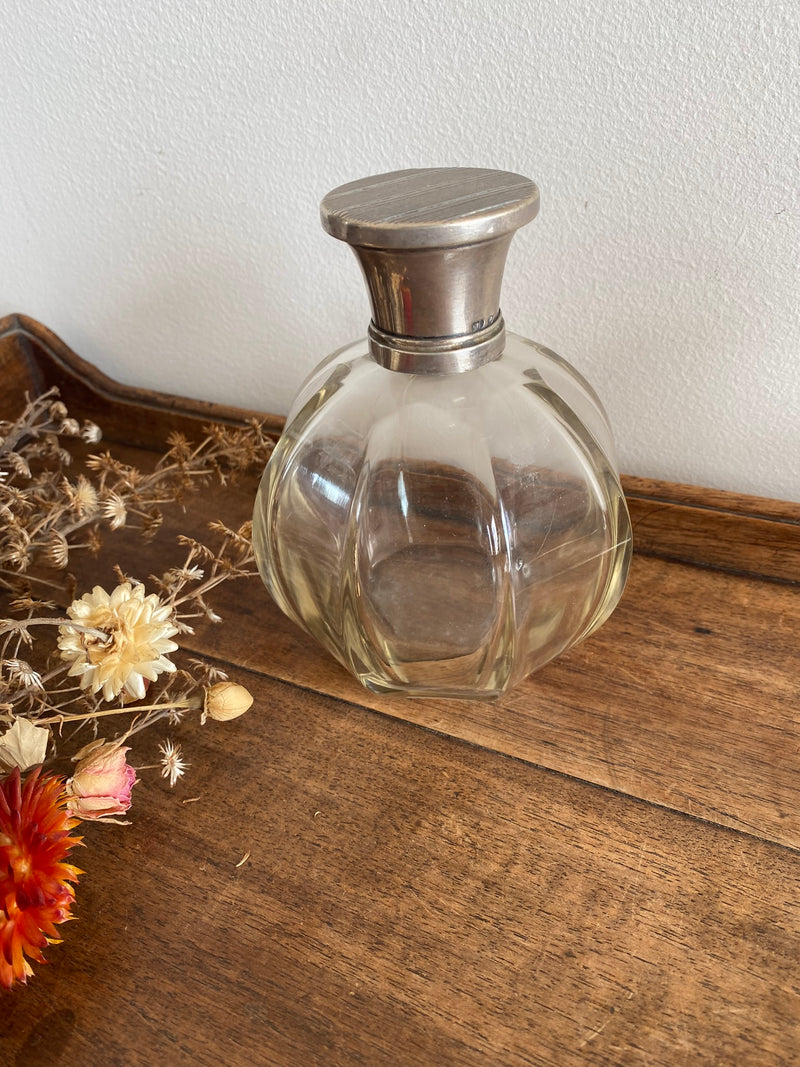 Ensemble de toilette en verre et cristal et métal argenté ancien