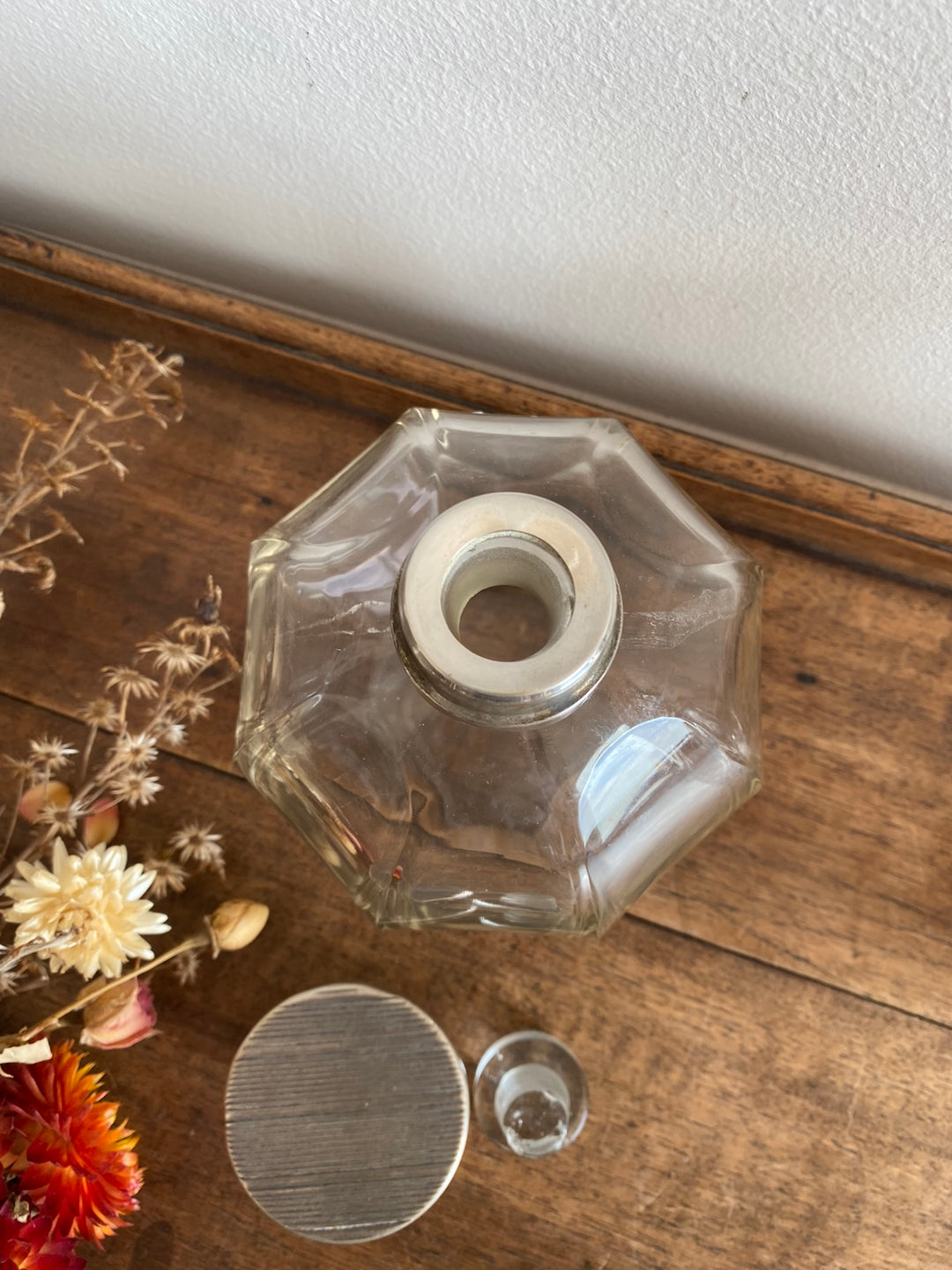 Ensemble de toilette en verre et cristal et métal argenté ancien