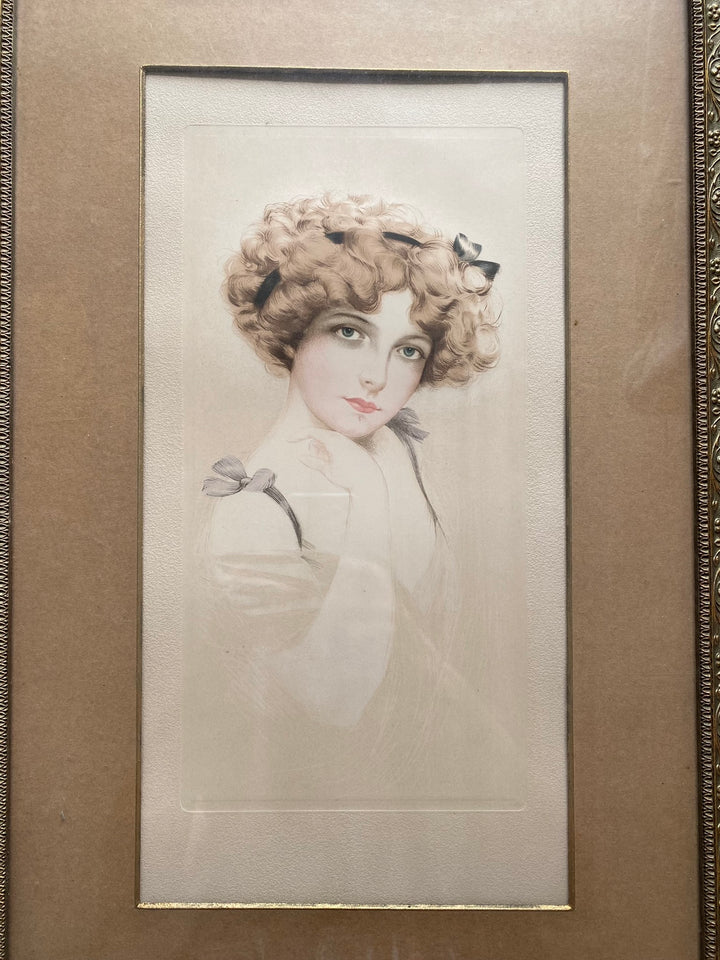 Gravure portrait d'époque demoiselle 1900-1920