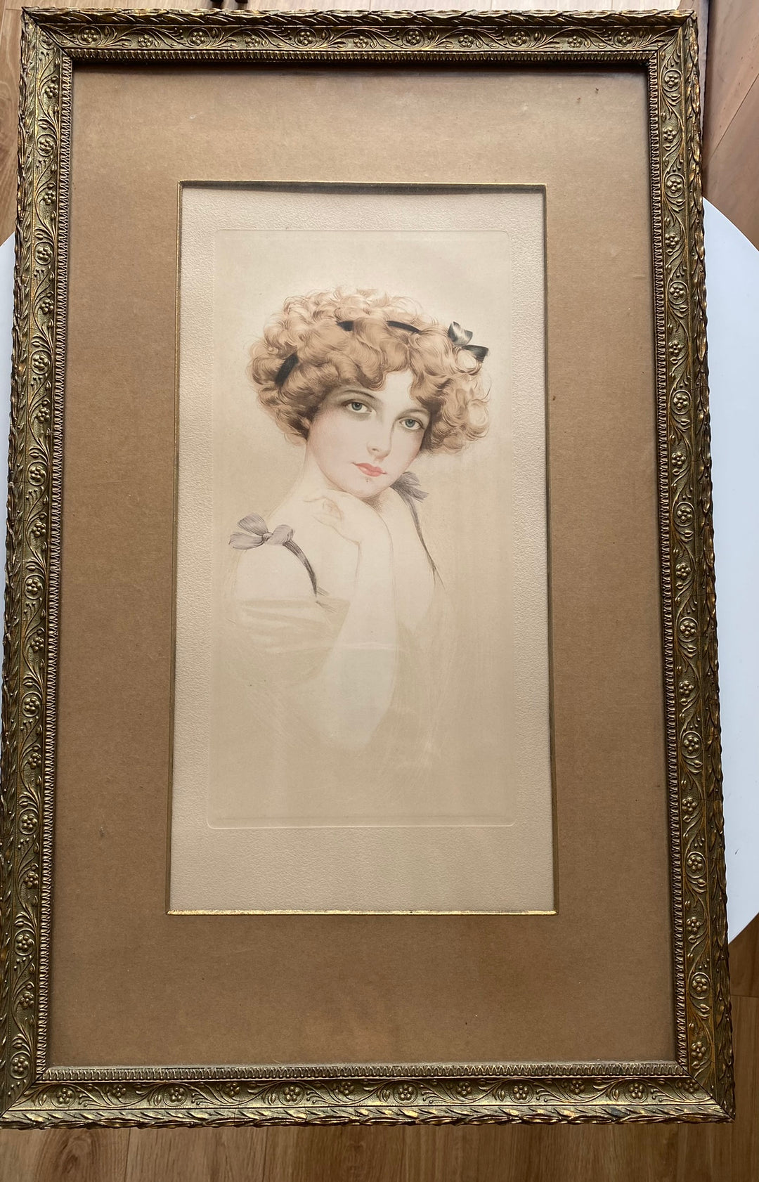 Gravure portrait d'époque demoiselle 1900-1920