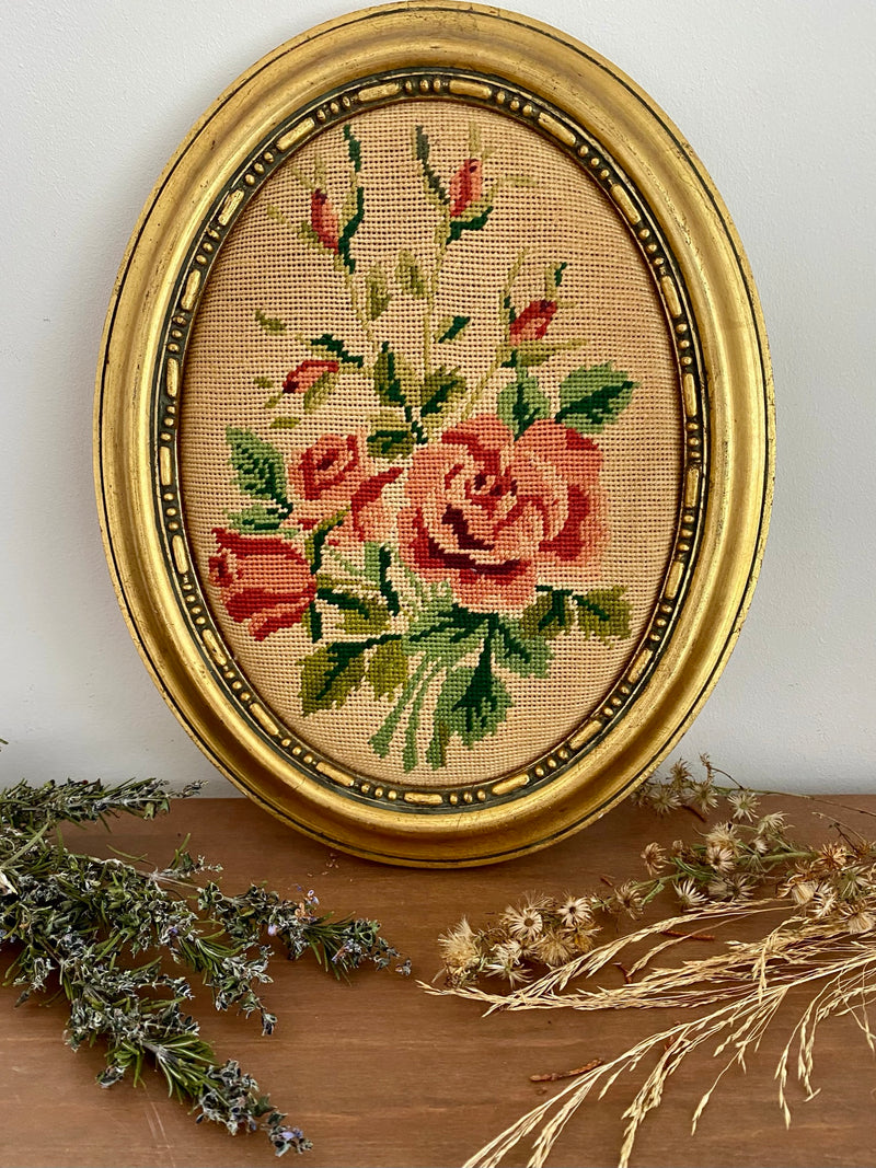 Cadre broderie roses