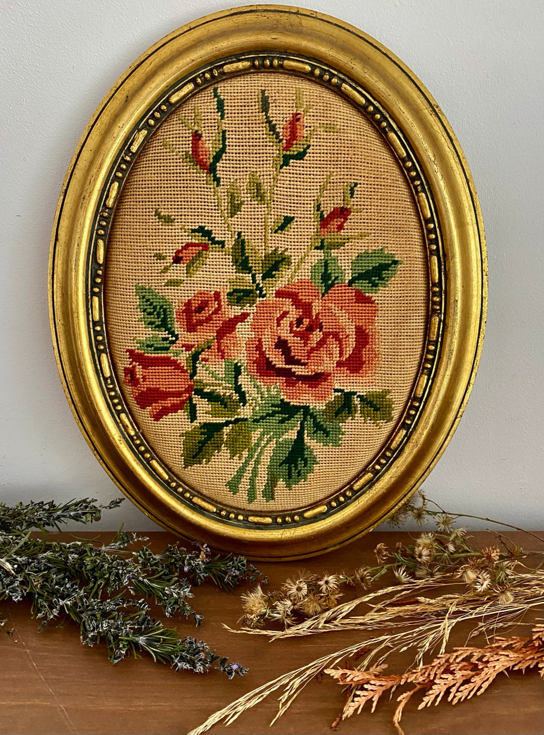 Cadre broderie roses