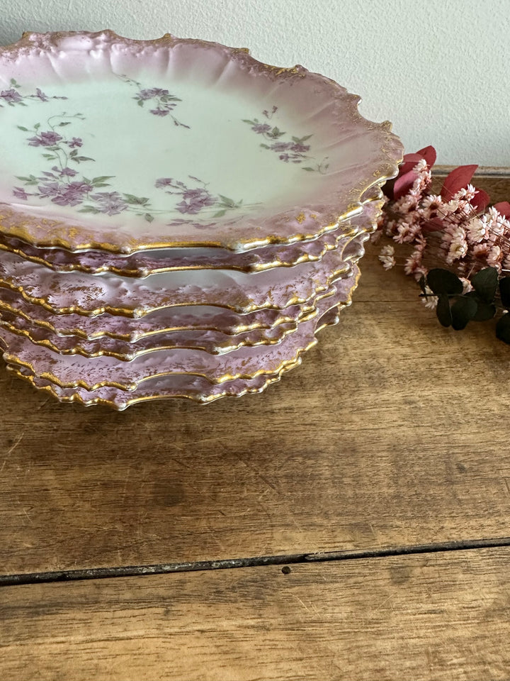 Assiettes en porcelaine de Limoges bordures dentelées dorées